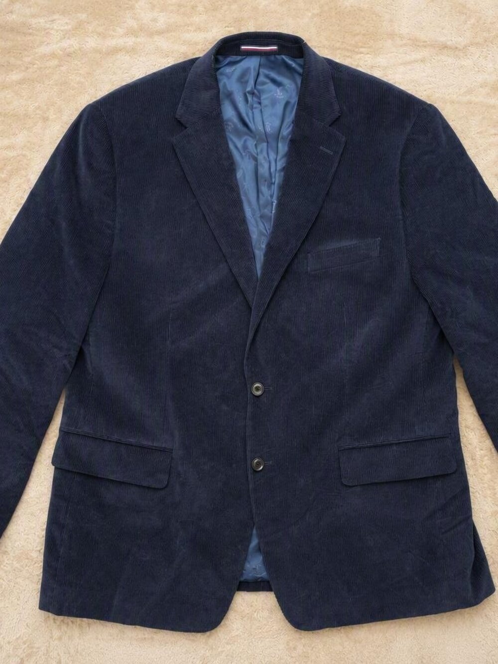 Tommy Hilfiger Men's 46R Navy Corduroy Blazer Brown Elbow Patches
